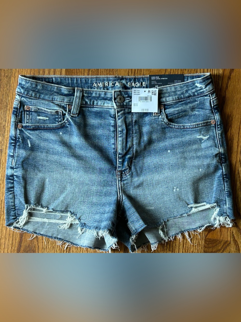 American Eagle Outfitters Light Blue Distressed High-Rise Denim Shorts